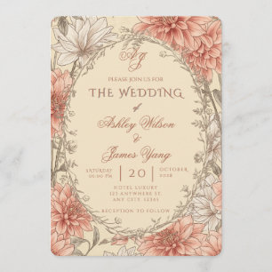 Convite de Casamento Floral Botânico Rosa Elegante