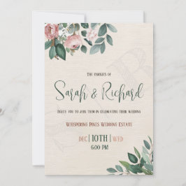 Convite de Casamento Floral Botânico Rosa Empoeira