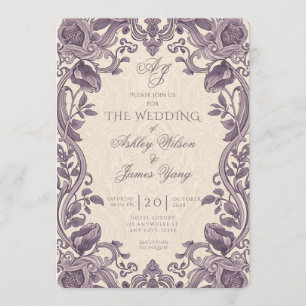 Convite de Casamento Floral Botânico Roxo Elegante