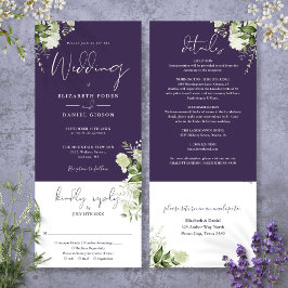 Convite de Casamento Floral Botânico Roxo Tudo em 