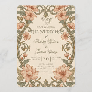 Convite de Casamento Floral Botânico Verde Salvia
