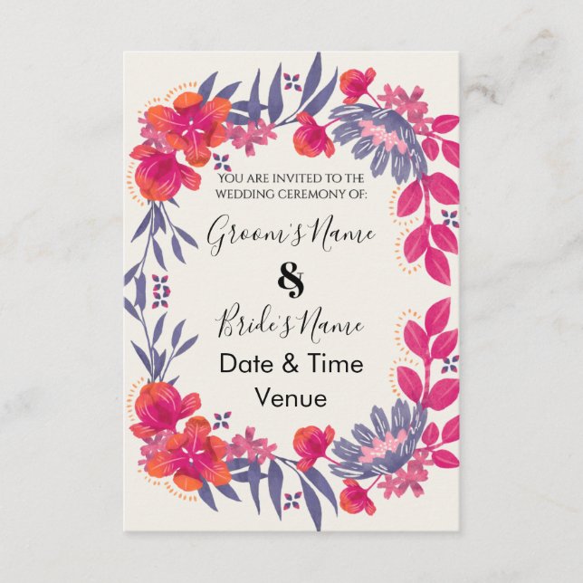Convite de Casamento Floral Botânico Vibrante (Frente)