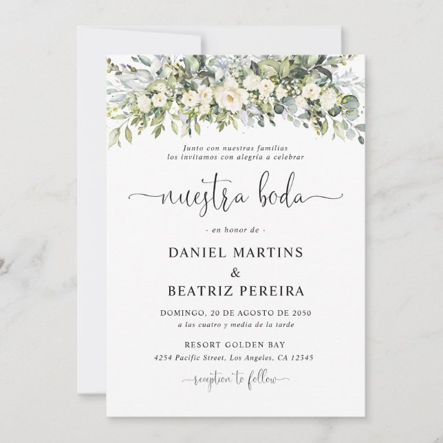 Convite de Casamento Floral Branco (Frente)