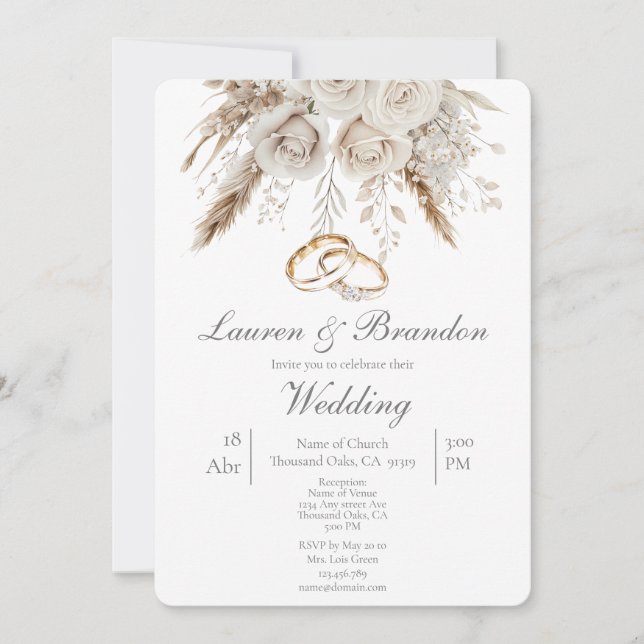 Convite de casamento floral branco (Frente)