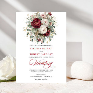 Convite de Casamento Floral Branco Borgonha Atempo
