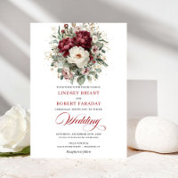 Convite de Casamento Floral Branco Borgonha Jardim