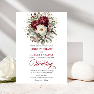 Convite de Casamento Floral Branco Borgonha Jardim