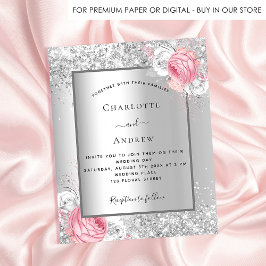 Convite de casamento floral branco cor-de-rosa pra