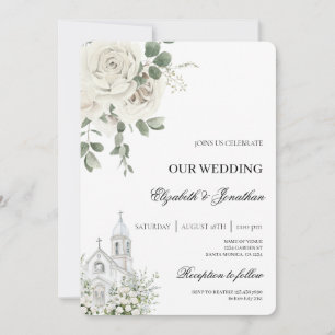 Convite de casamento floral branco da igreja