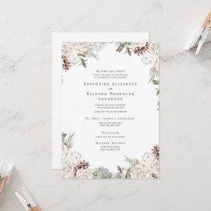 Convite de Casamento Floral Branco de Inverno com