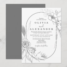 Convite de casamento Floral Branco e Cinza
