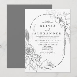 Convite de casamento Floral Branco e Cinza