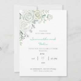 Convite de Casamento Floral Branco e Verde