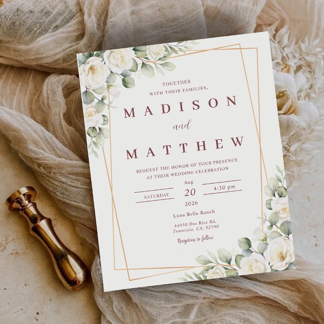 Convite de Casamento Floral Branco Econômico (Budget White Floral Wedding Invitation)