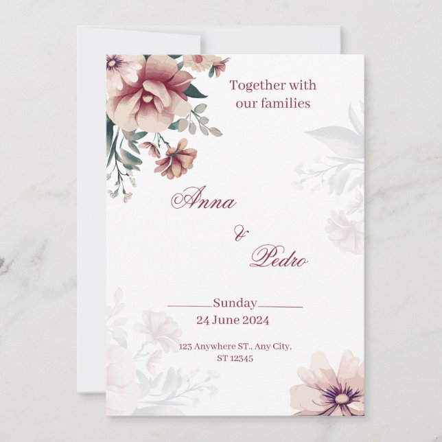 Convite de Casamento Floral Branco Elegante (Frente)