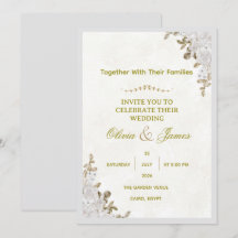 Convite de Casamento Floral Branco Elegante e Folh