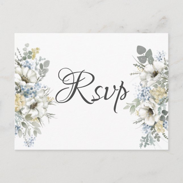 Convite de Casamento Floral Branco Elegante em Car (Frente)