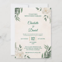 Convite de Casamento Floral Branco Elegante Eucali