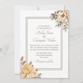 Convite de Casamento Floral Branco Marfim Champanh