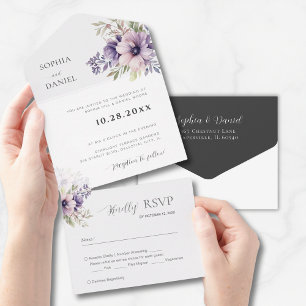 Convite de Casamento Floral Branco Minimalista Ele