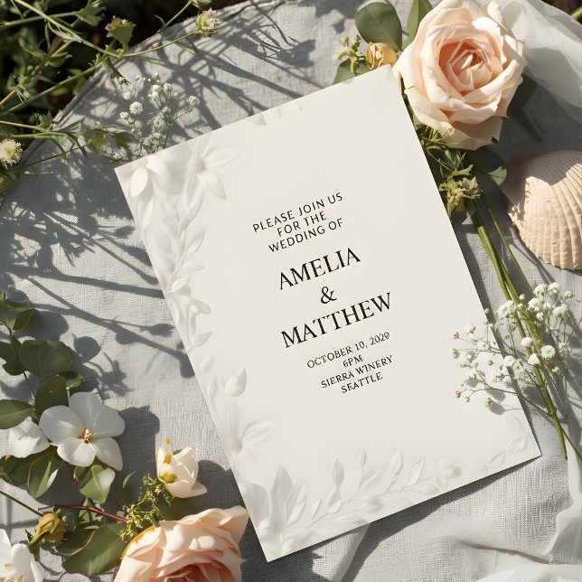 Convite de Casamento Floral Branco Minimalista Mod (Criador carregado)