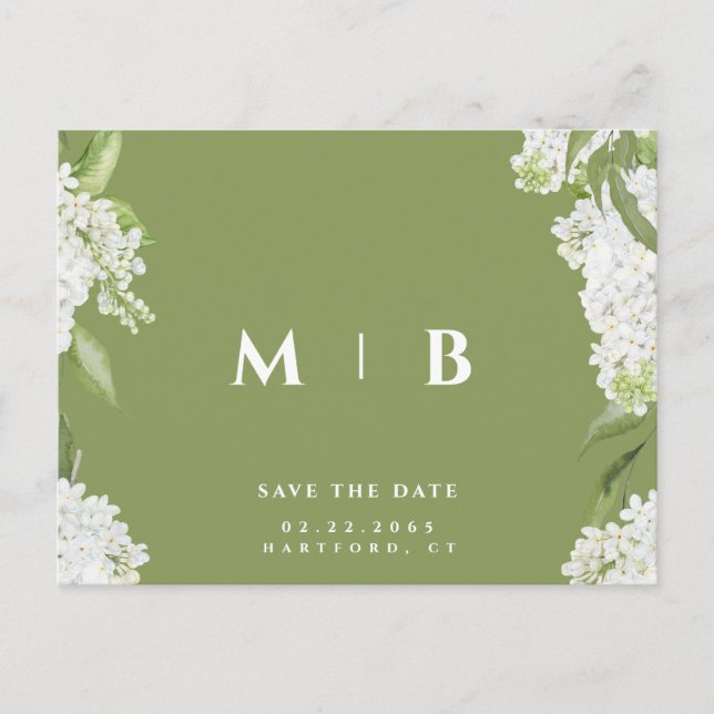 Convite de casamento Floral Branco Musgo Verde Sal (Frente)