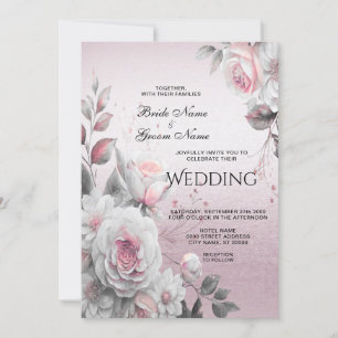 Convite de Casamento Floral Branco Rosa