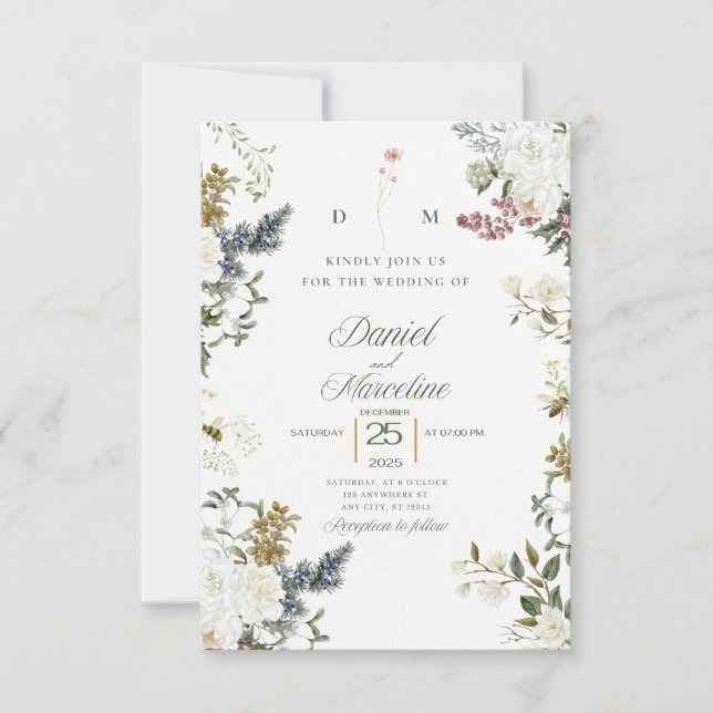 Convite de Casamento Floral Branco - Salvar a Data (Frente)