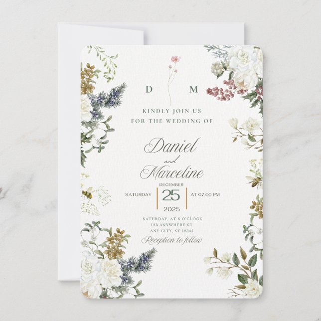 Convite de Casamento Floral Branco - Salvar a Data (Frente)