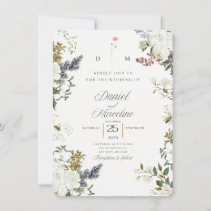 Convite de Casamento Floral Branco - Salvar a Data
