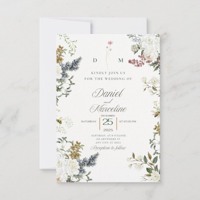 Convite de Casamento Floral Branco – salve a data (Frente)