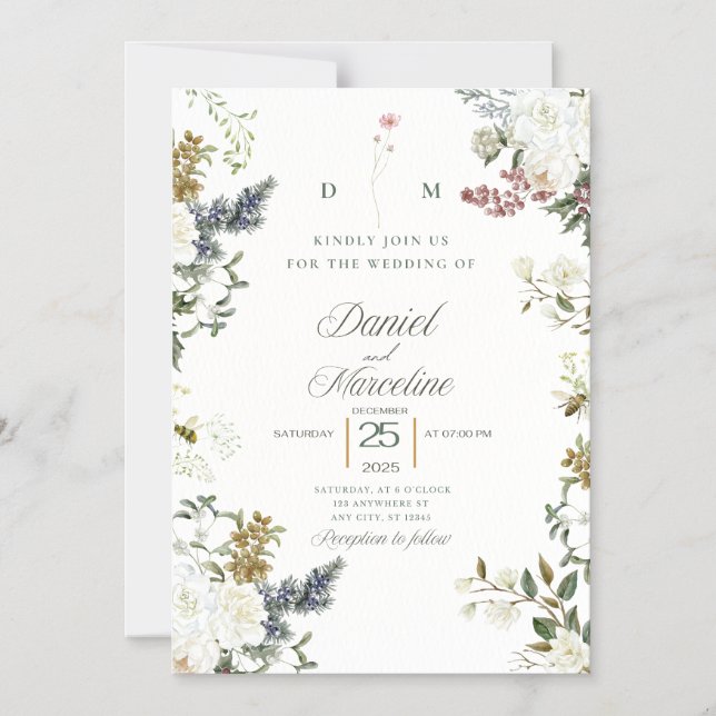 Convite de Casamento Floral Branco – Salve a Data (Frente)