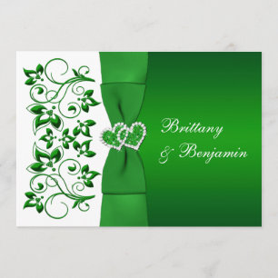 Convite de casamento Floral Branco, Verde, IMPRESS