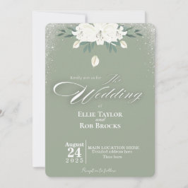 Convite de Casamento Floral Branco Verde Sage Eleg
