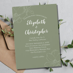 Convite de Casamento Floral Branco Verde Salvia Mo