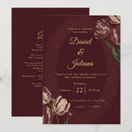 Convite de Casamento Floral Branco Vinho Tinto Bor