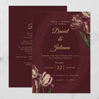 Convite de Casamento Floral Branco Vinho Tinto Bor
