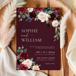Convite De Casamento Floral Burgundy