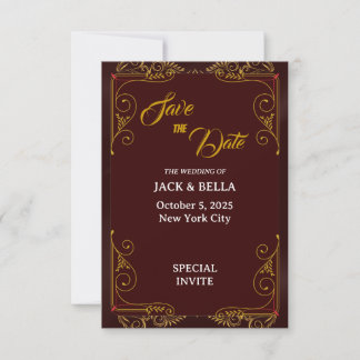 Convite de Casamento Floral Burgundy e Dourado