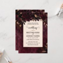 Convite de Casamento Floral Burgundy e Dourado Som