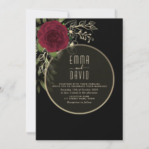 Convite de Casamento Floral Burgundy e Preto Mal-h