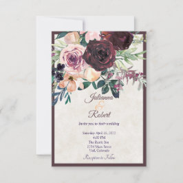 Convite de casamento floral burgundy e rosa orçame