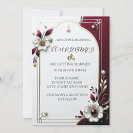 Convite de Casamento Floral Burgundy Elegante