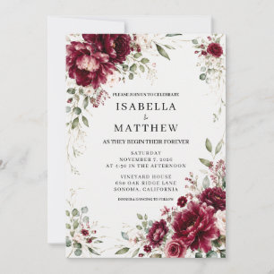 Convite de Casamento Floral Burgundy Elegante