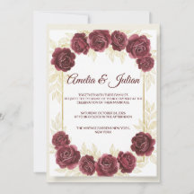 Convite de Casamento Floral Burgundy Elegante e Do
