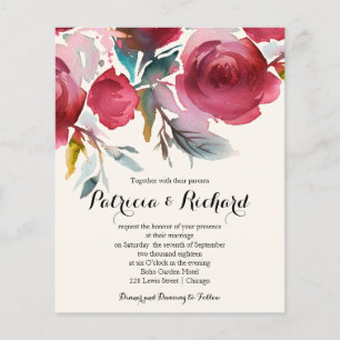 Convite de Casamento Floral Burgundy Marsala Barat