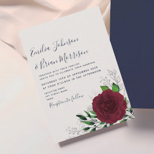 Convite de Casamento Floral Burgundy Navy