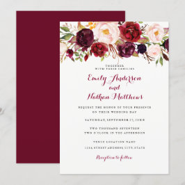 Convite de Casamento Floral Burgundy Rústico