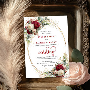 Convite de Casamento Floral Burgundy Sofisticado