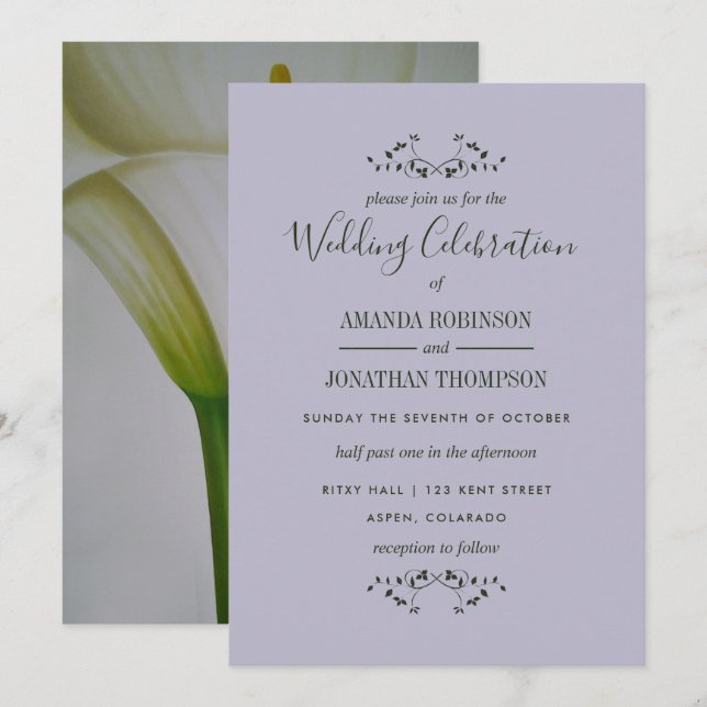 Convite de Casamento Floral Calla Lily (Frente/Verso)